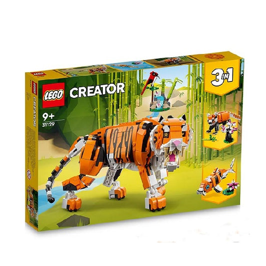 Confezione originale Lego con loghi creator tigre maestosa colori arancio verde bianco giallo