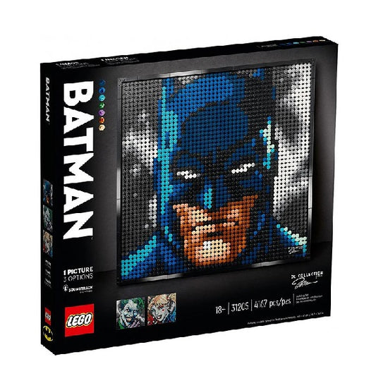 Confezione originale Lego con loghi art batman joker harley quinn colori blu bianco grigio nero