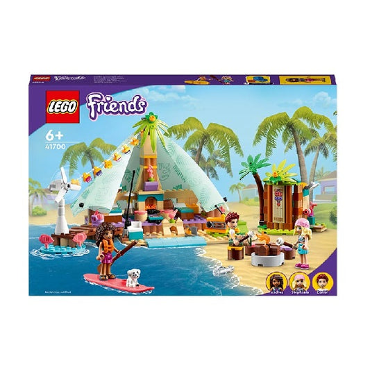 Confezione originale Lego con loghi friends glamping sulla spiaggia colori azzurro viola verde bianco