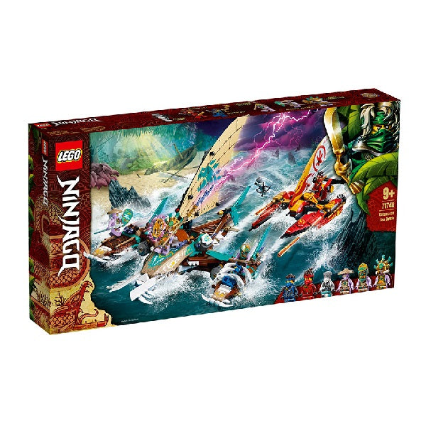 Confezione originale Lego con loghi ninjago battaglia dei catamarani colori rosso blu bianco verde