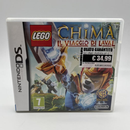 Lego Chima Il Viaggio Di Laval Nintendo DS NDS Pal Ita guerriero leone con spada alzata in primo piamo guerrieri su sfondo azzurro e verde