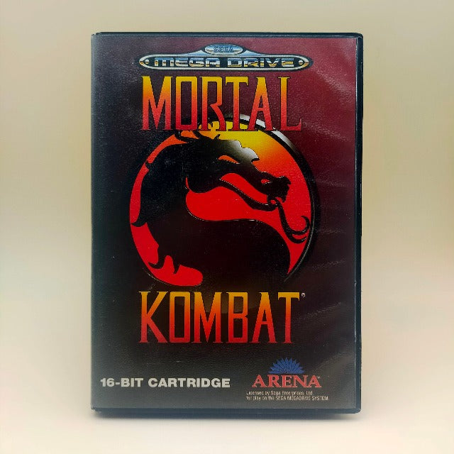 Mortal Kombat Sega Mega Drive Acclaim Pal, simbolo mortal kombat , scritta e simbolo giallo e rosso con sfondo nero