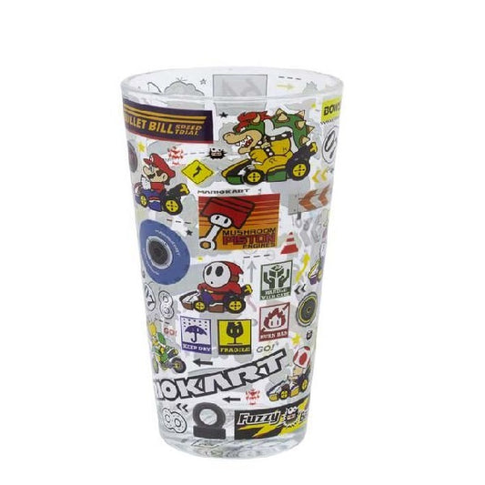 bicchiere multicolore con personaggi e oggetti mario kart