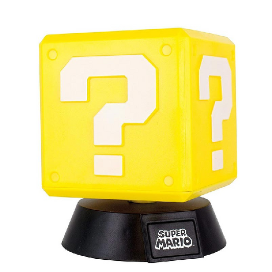Mini lampada a forma di blocco interrogativo dal videogioco Super Mario di Nintendi. Colore giallo.