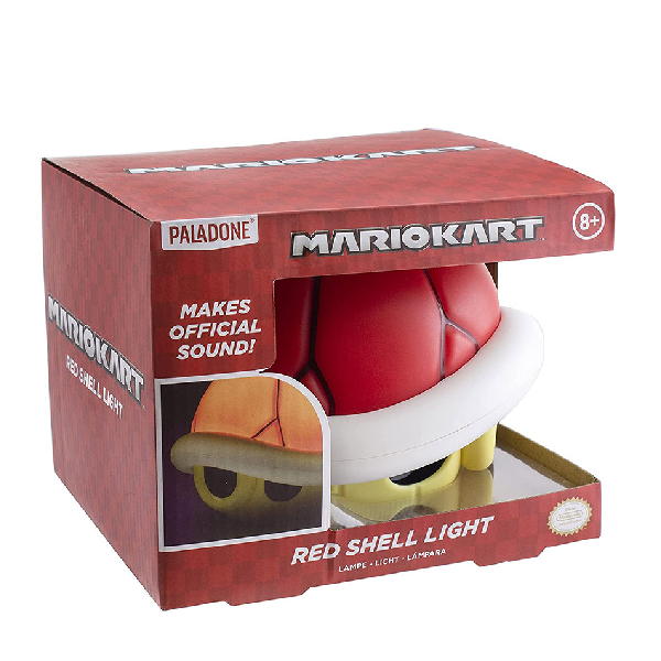 Lampada a batterie a forma di guscio tartaruga rosso, dal videogioco Nintrendo Super Mario Kart, con scatola.