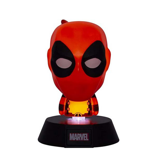 Mini lampada a forma di personaggio Deadpool tratto dai film e fumetti Marvel. Colore rosso e nero.