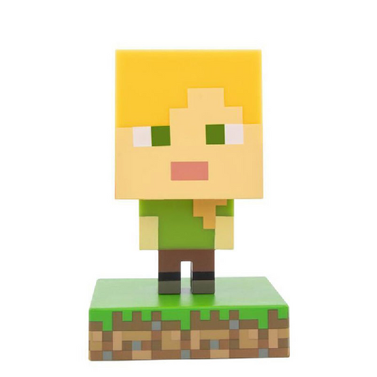 Mini lampada a forma di personaggio Alex, tratto dal videogioco Minecraft. Colore principale verde.