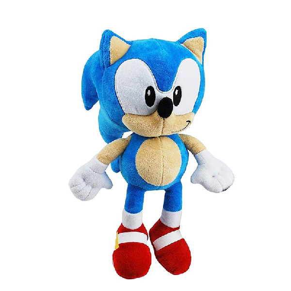 Peluche a forma di personaggio Sonic, dall'omonima saga di videogiochi targata Sega. Colore blu. Altezza 30 cm circa.