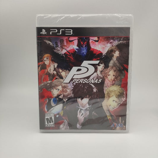 Persona 5 PS3 Playstation 3 NTSC-USA NUOVO, personaggi in copertina , con nemico in sfondo, colori nero, rosso,blu e bianco