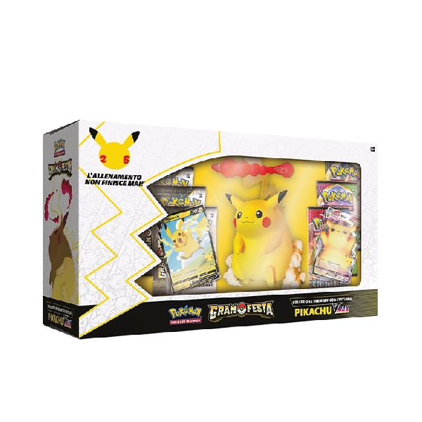 COnfezione speciale da collezione Pokemon Gran Festa Premium, con statuina Pikachu. Colore bianco con personaggio giallo.