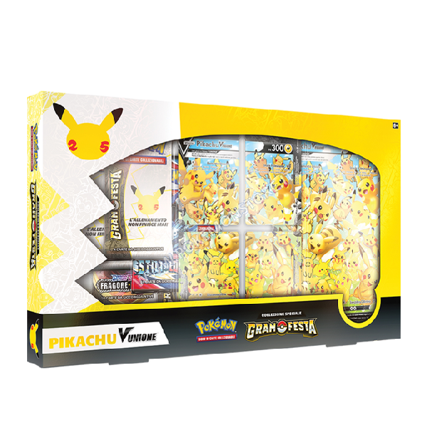 Set speciale di carte collezionabili Pokemon Gran Festa, Pikachu Unione V. Colore bianco e giallo.