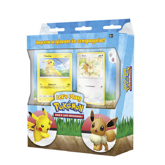 Confezione con 2 mazzi Pokemon Let's Play, a tema Pikachu e Eevee, adatti per i principianti.