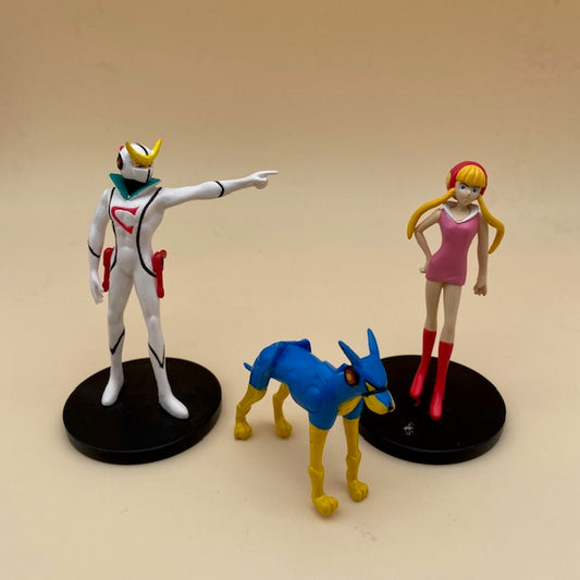 Tatsunoko 40th Anniverary Hero Collection Kyashan-Casshan Luna Kozuki e Friender Minifigures , kyashan suit bianca, lun vestito rosa e friender blu e marrone chiaro