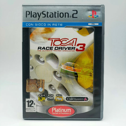 Toca Race Driver 3 Platinum PS2 Playstation 2 Codemasters Pal Ita, cerchione e pinze dei freni in copertina