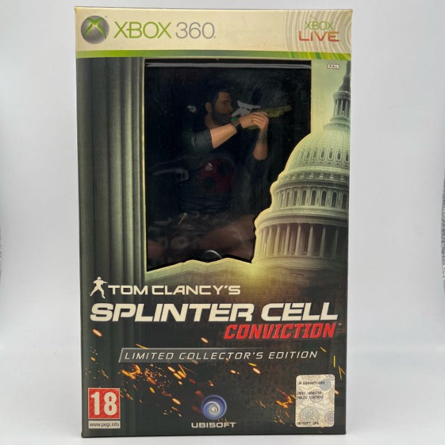 Tom Clancy's Splinter Cell Conviction Limited Collector's Edition, scatola in cartone con action figure in vista ed immagine campidoglio washington